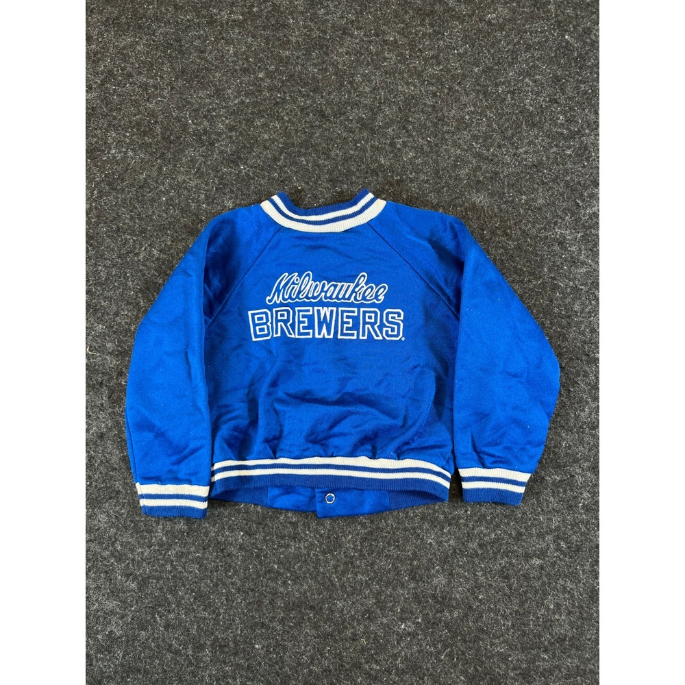 Vintage 70s Milwaukee Brewers Toddler Bomber Jacket Blue 2T Snap Front Varsity